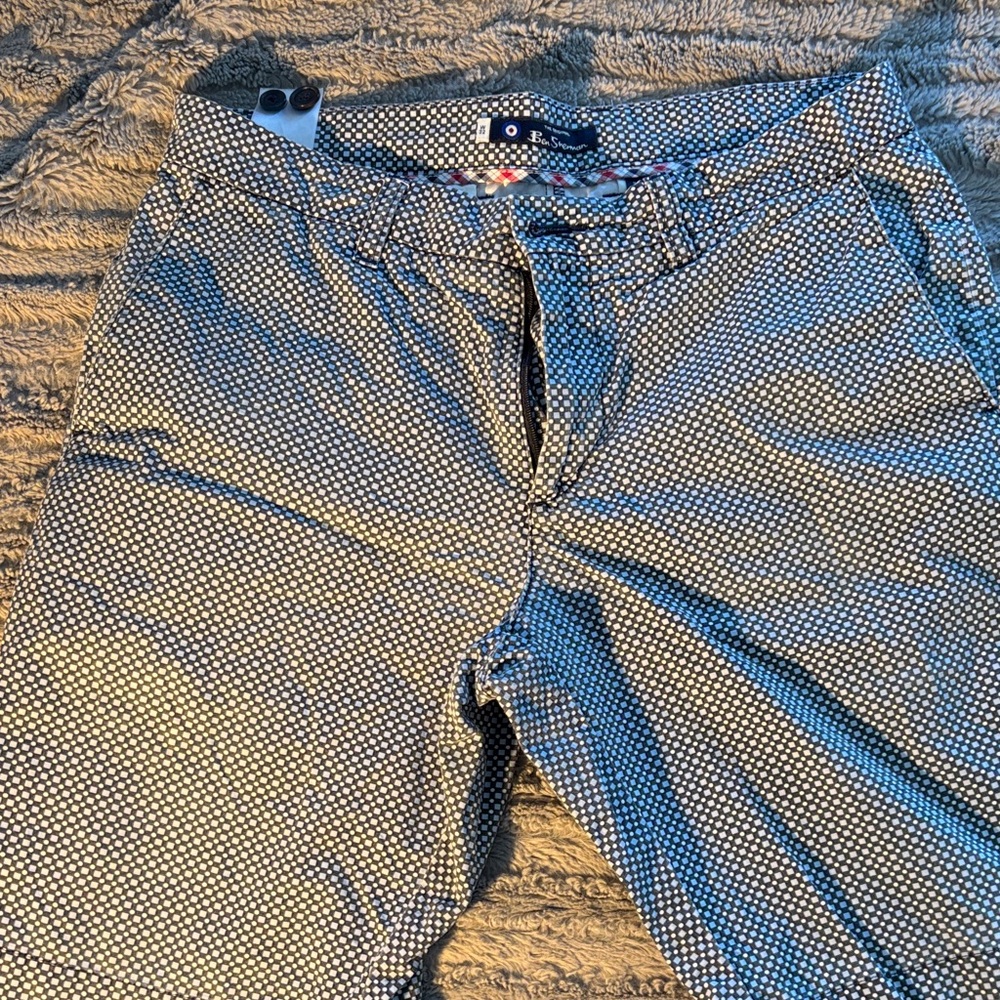 Ben Sherman Blue and White Flat Front Shorts